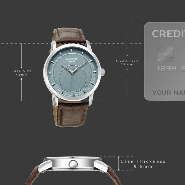 Poze By Sonata Quartz Analog Blue Dial Brown Leather Strap Watch For Men - image number 3