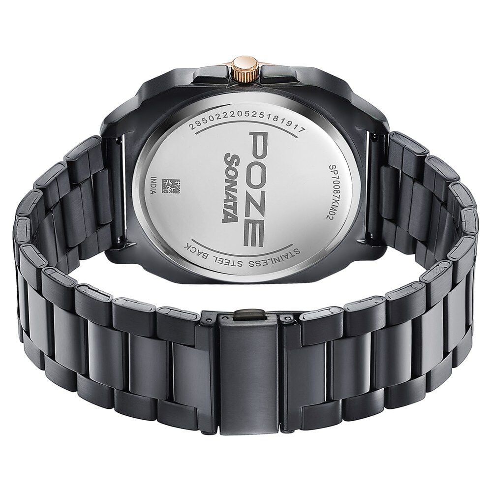 Buy Online Sonata Poze Quartz Analog Black Dial Black Metal Strap