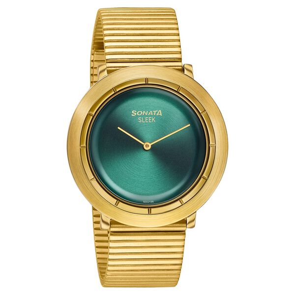 Sonata Sleek Green Dial Gold-Tone Metal Bracelet Watch - image number 1