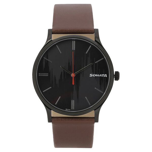 Sonata Knot Grey Dial Leather Strap Watch for Men - image number 1