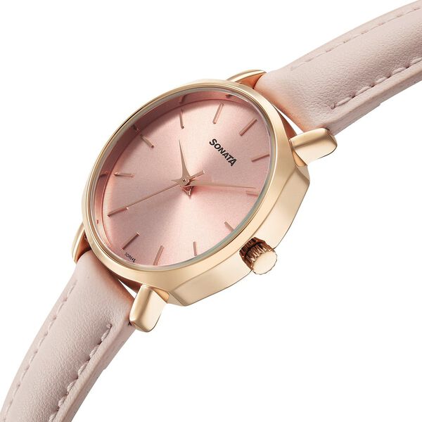 Sonata Eternia Quartz Analog Pink Dial Leather Strap Watch For Women - image number 2