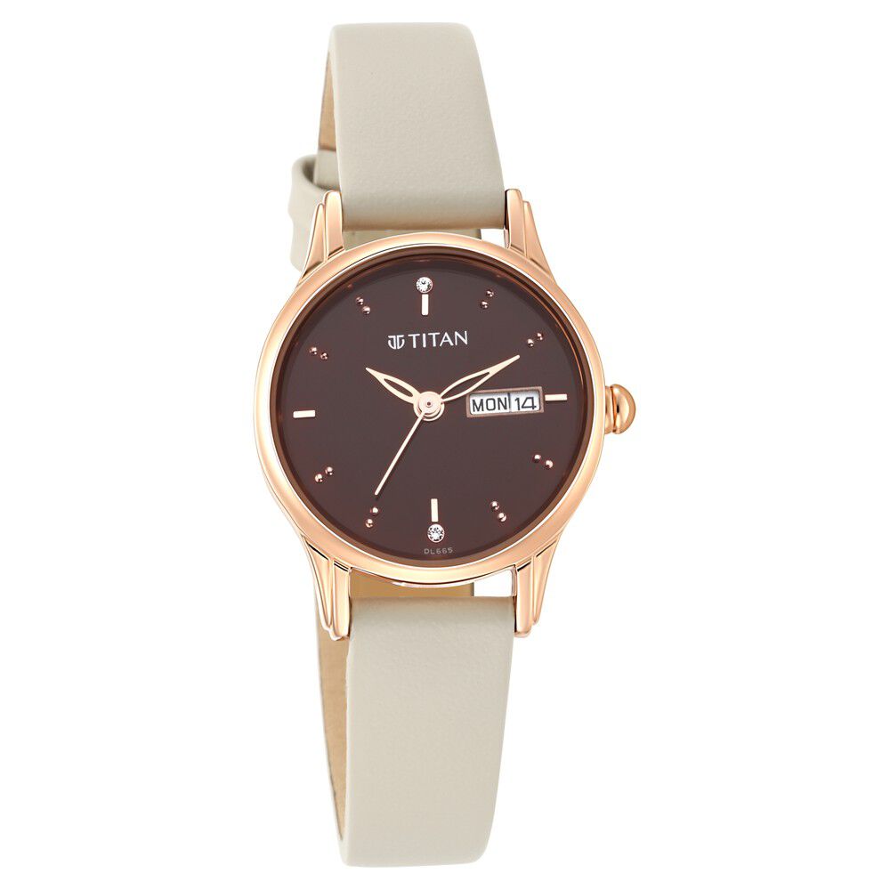 Titan Women s Lagan Chic Studded Brown Dial watch with Elegant Hands