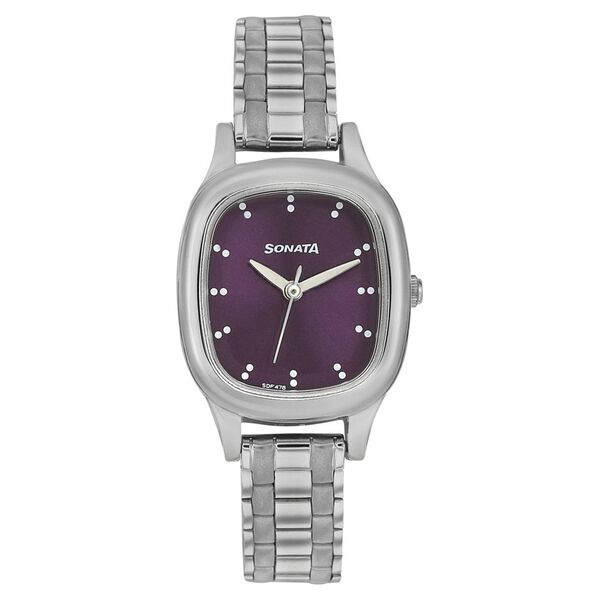 Sonata Quartz Analog Purple Dial Stainless Steel Strap Watch for Women - image number 0