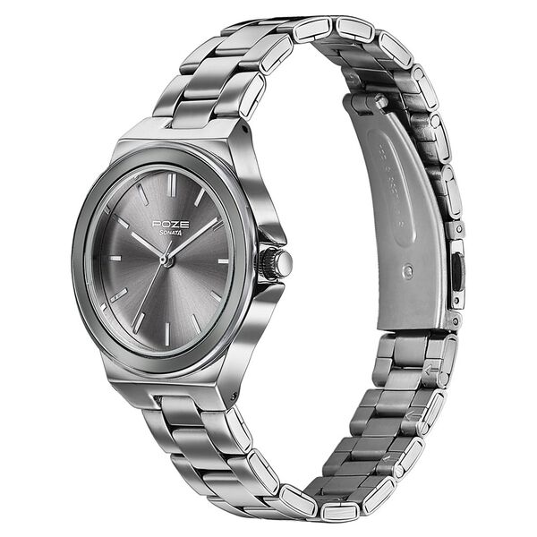 Sonata Poze Quartz Analog Grey Dial Silver Colour Stainless Steel Strap Watch For Women - image number 4