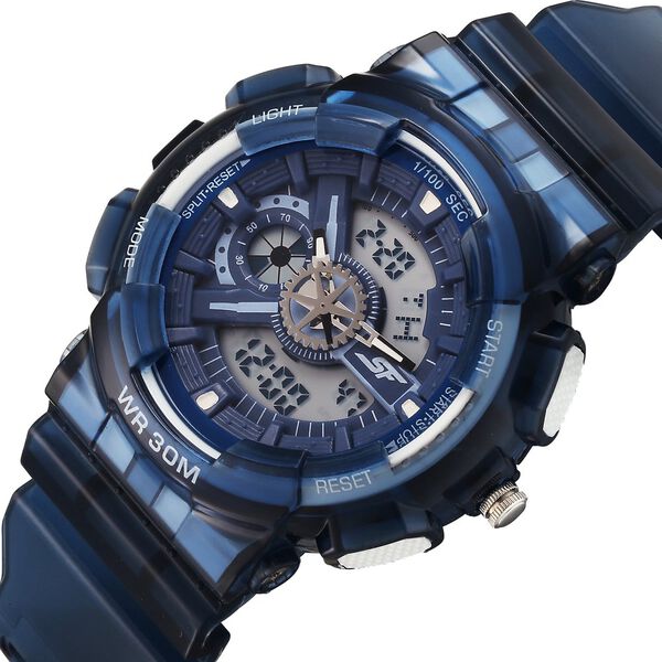 Sonata SF Spectra Quartz Digital Blue Dial Translucent Blue PU Strap Watch For Men - image number 2