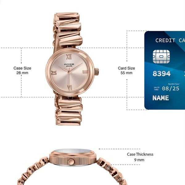 Poze By Sonata Quartz Analog Pink Dial Rose Gold Metal Strap Watch For Women - image number 3
