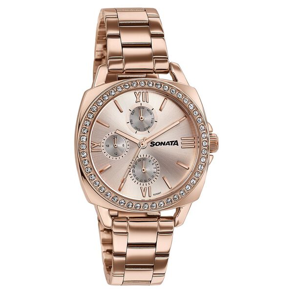 Sonata Festive Quartz Multifunction Rose Gold Dial Rose Gold Metal Strap Watch For Women - image number 1