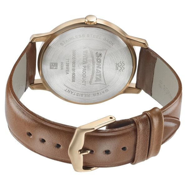 Sonata Beyond Gold Quartz Analog Blue Dial Leather Strap Watch for Men - image number 3