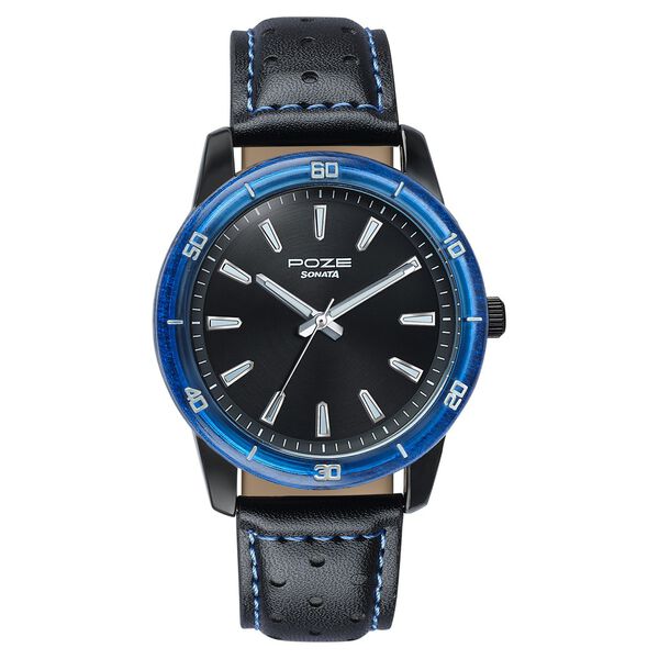 Poze By Sonata Quartz Analog Black Dial Two Toned Leather Strap Watch For Men - image number 1