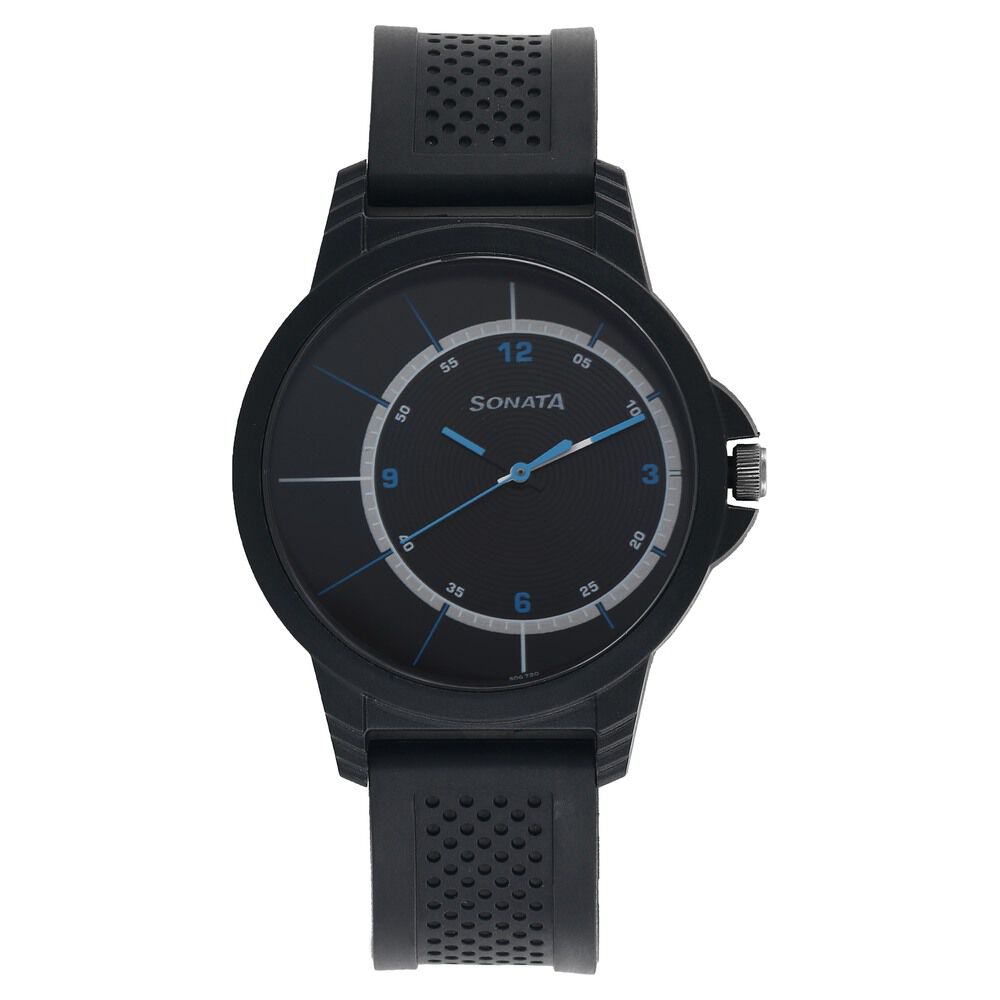 Black dial black plastic strap watch online