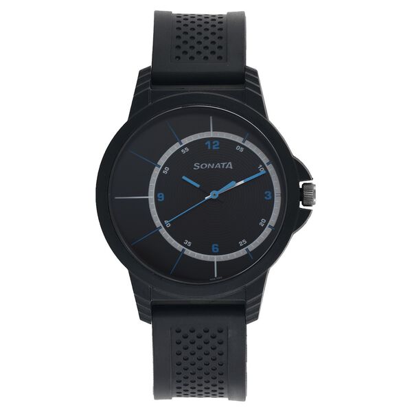 Sonata Quartz Analog Black Dial Plastic Strap Watch for Men - image number 0