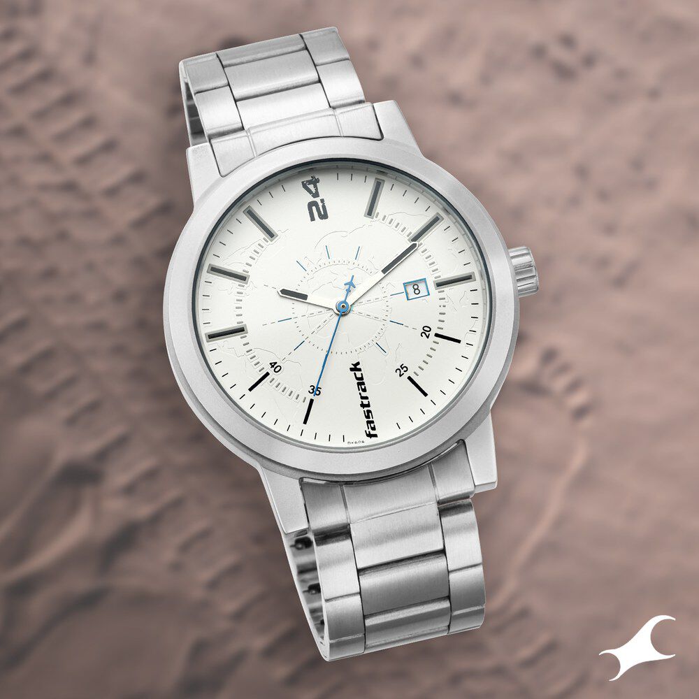 Fastrack Tripster Quartz Analog with Date White Dial Stainless Steel Strap Watch for Guys