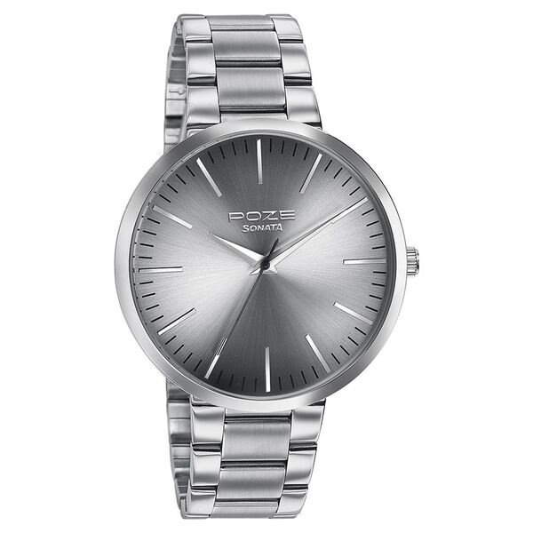 Sonata Poze Quartz Analog Grey Dial Metal Strap Watch for Men - image number 2