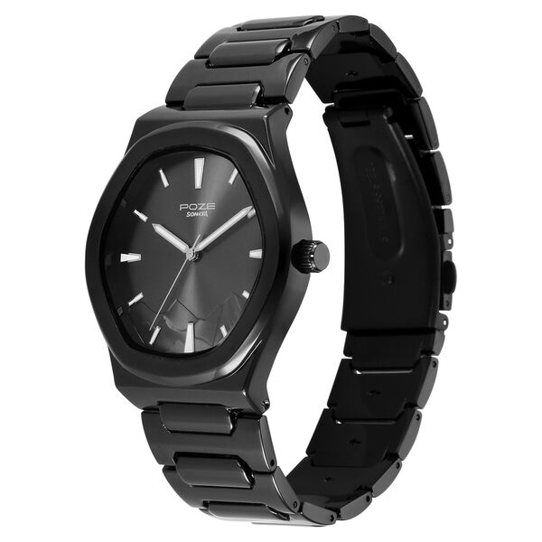 Poze By Sonata Quartz Analog Black Dial Black Metal Strap Watch For Men - image number 2