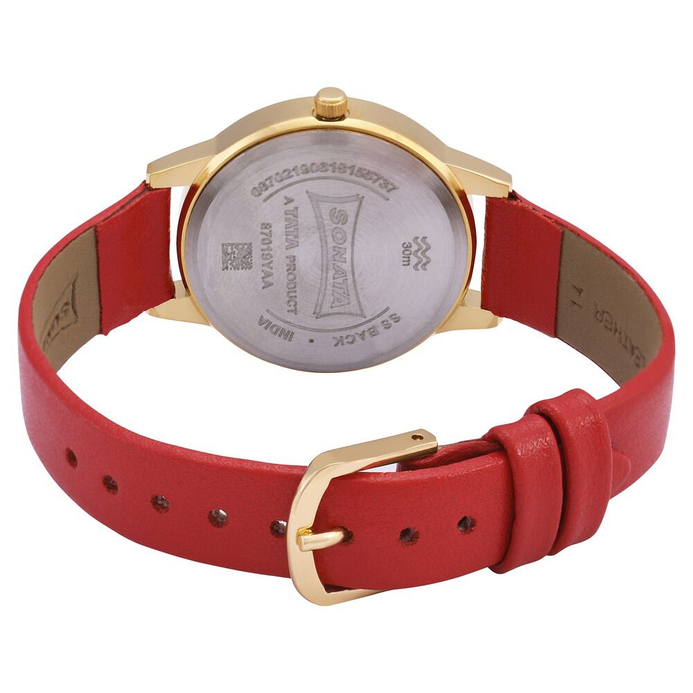 Buy Online Sonata Splash Pink Dial Women Watch With Leather Strap nm87019yl03w Sonata