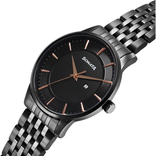 Sonata Wedding Quartz Analog Black Dial Stainless Steel Strap Watch For Men - image number 1
