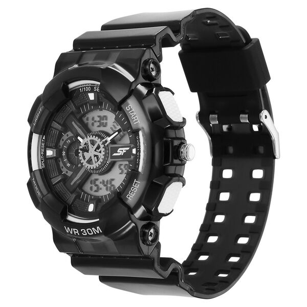 Sonata SF Spectra Quartz Digital Black Dial Translucent Black PU Strap Watch For Men - image number 1