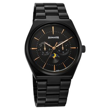 Sonata Festive Quartz Analog Black Dial Metal Strap Watch For Men
