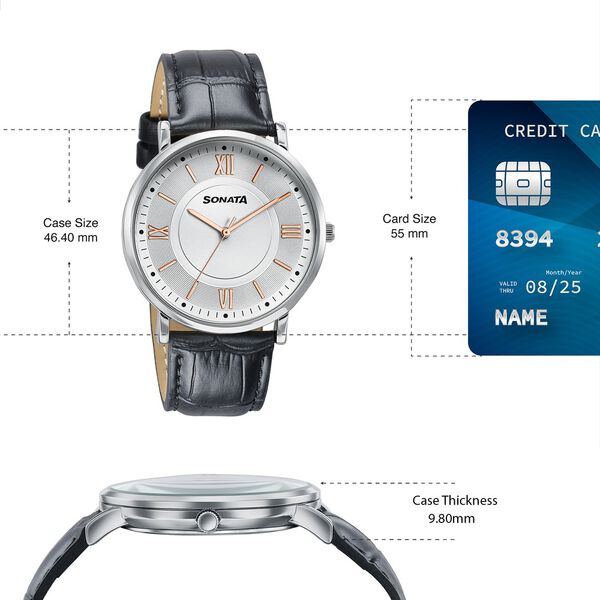 Sonata Verve Quartz Analog Silver Dial Black Leather Strap Watch For Men - image number 3