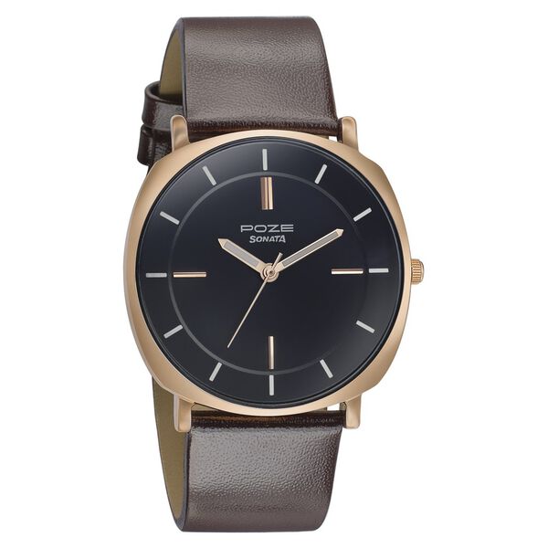 Sonata Poze Quartz Analog Black Dial Leather Strap Watch for Men - image number 1