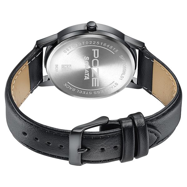 Sonata Poze Quartz Analog Black Dial Leather Strap Watch For Men - image number 6
