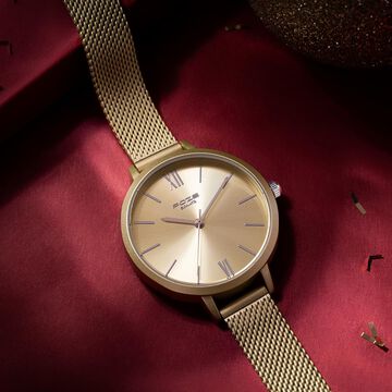 Sonata Poze Quartz Analog Golden Dial Mesh Strap Watch for Women