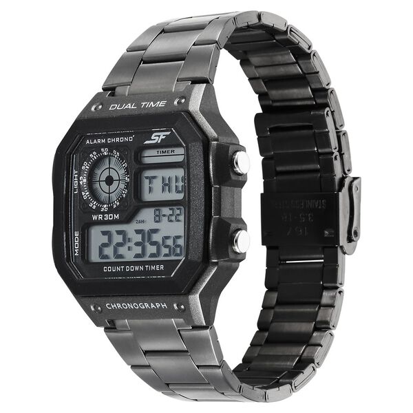 Sonata Hexa Digital Black Dial Grey Color Stainless Steel Strap Watch For Unisex - image number 2