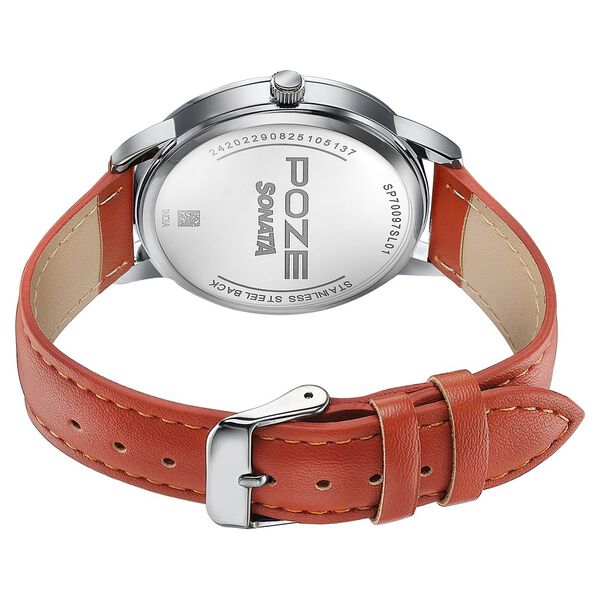 Poze By Sonata Quartz Analog Orange Dial Orange Leather Strap Watch For Men - image number 6