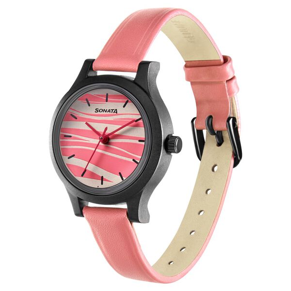 Sonata Play Pink Dial Women Watch With Leather Strap - image number 1