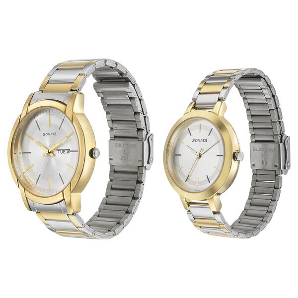 Sonata Quartz Analog Silver Dial Metal Strap Watch for Couple - image number 1
