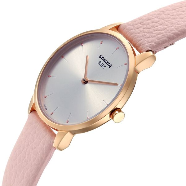 Sonata Sleek Women Silver Dial Blush Pink Leather Strap Watch - image number 2