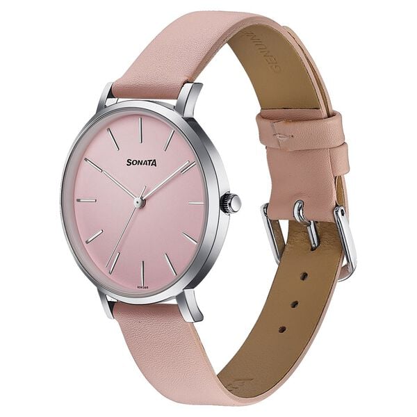 Sonata Pastel Play Quartz Analog Pink Dial Leather Strap Watch For Women - image number 2