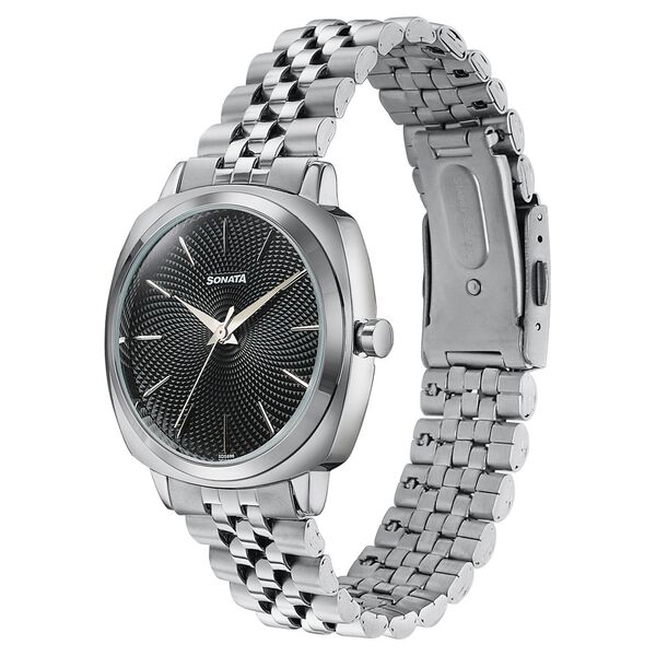 Sonata Vector Black Textured Dial Silver-Tone Bracelet Watch for Men - image number 4