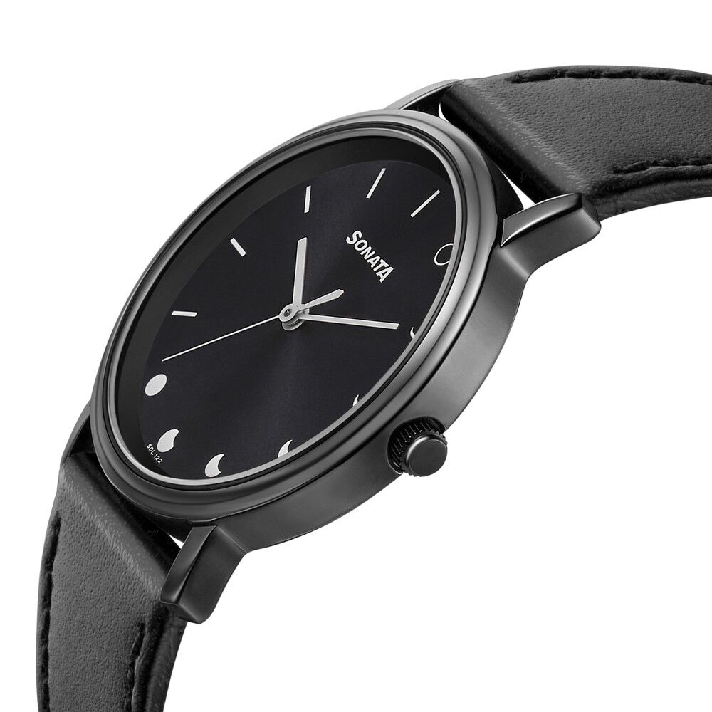 Buy Online Sonata Play Black Dial Women Watch With Leather Strap nr87029nl07 Sonata