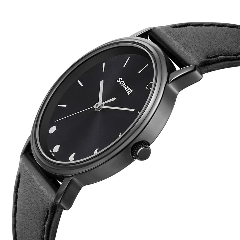 Sonata Play Black Dial Women Watch With Leather Strap