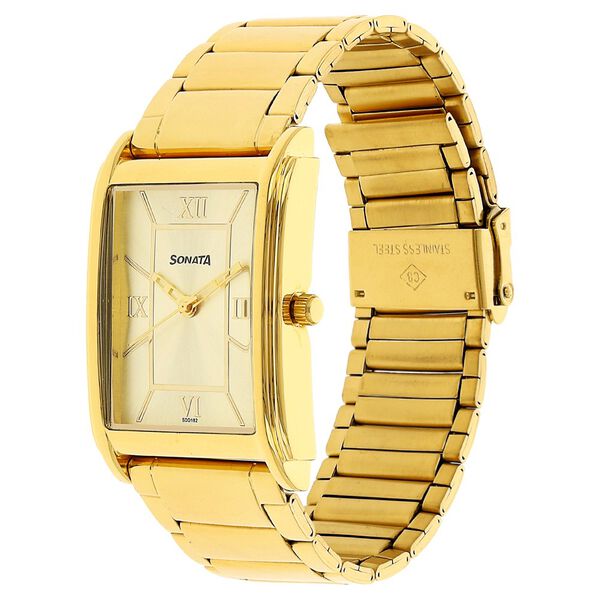 Sonata Quartz Analog Champagne Dial Stainless Steel Strap Watch for Men - image number 1