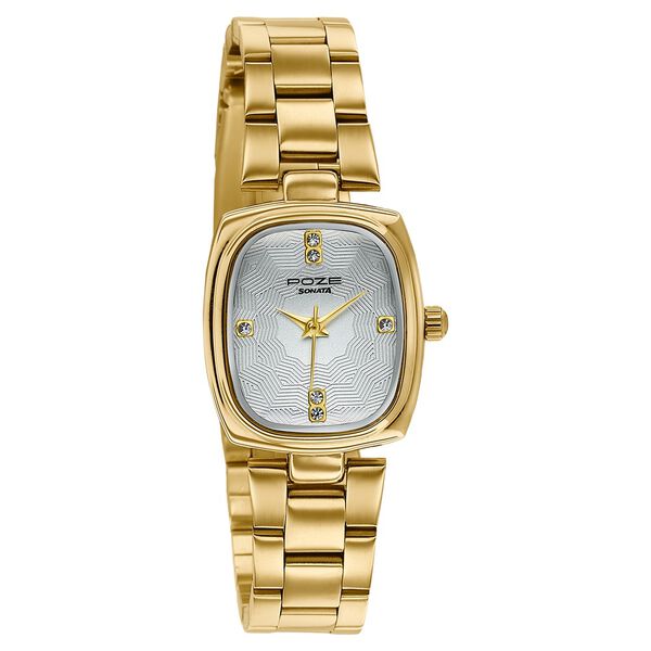 Poze By Sonata Quartz Analog White Dial Golden Stainless Steel Strap Watch For Women - image number 2