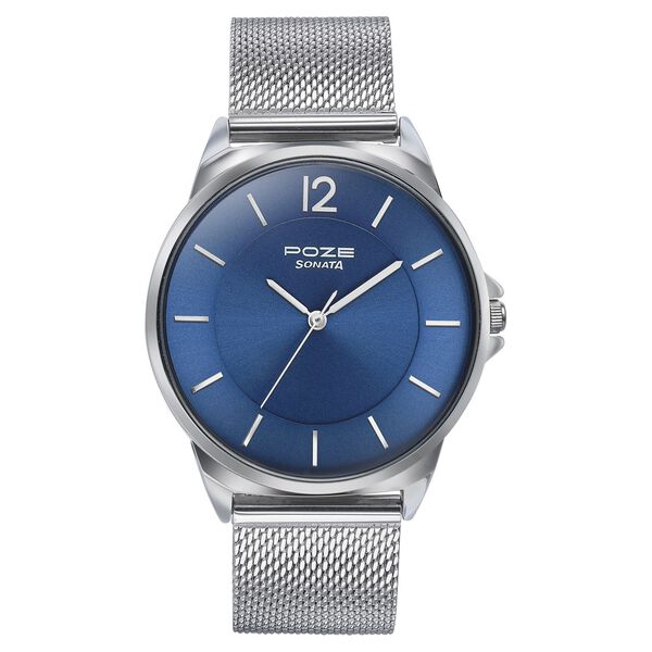 Sonata Poze Quartz Analog Blue Dial Silver Color Stainless Steel Strap Watch For Men - image number 1