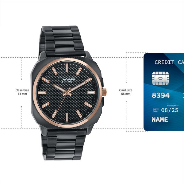 Sonata Poze Quartz Analog Black Dial Black Metal Strap Watch For Men - image number 3