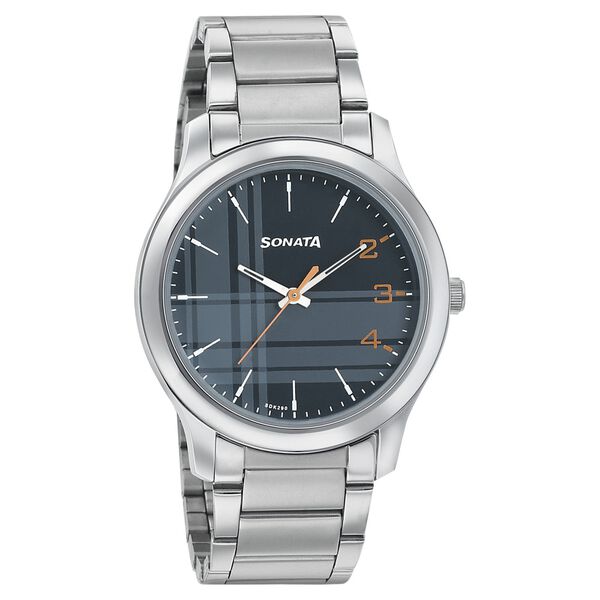 Sonata Quartz Analog Blue Dial Stainless Steel Strap Watch for Men - image number 0