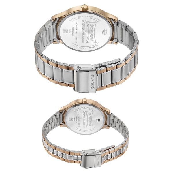 Sonata Modern Bandhan Quartz Analog Pink Dial Stainless Steel Strap Watch for Couple - image number 4