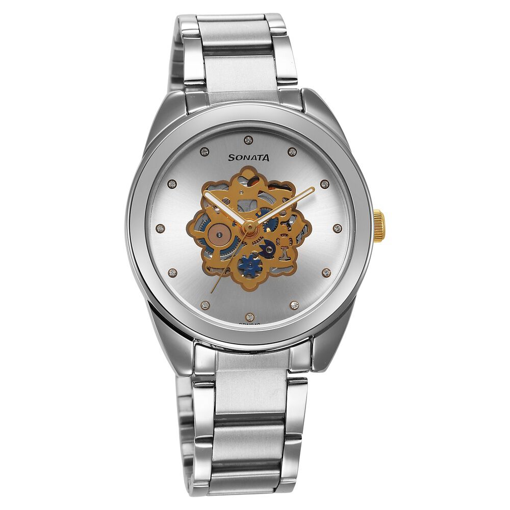 Sonata Unveil Quartz Multifunction Silver Dial Stainless Steel Strap