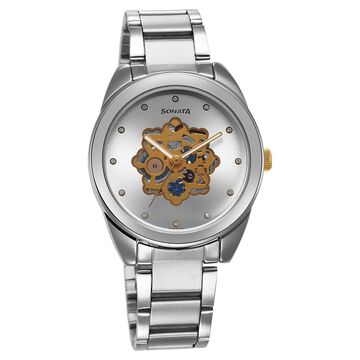 Sonata Unveil Quartz Multifunction Silver Dial Stainless Steel Strap Watch for Women