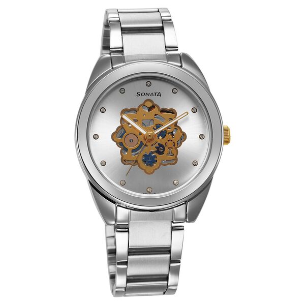 Sonata Unveil Quartz Multifunction Silver Dial Stainless Steel Strap Watch for Women - image number 0
