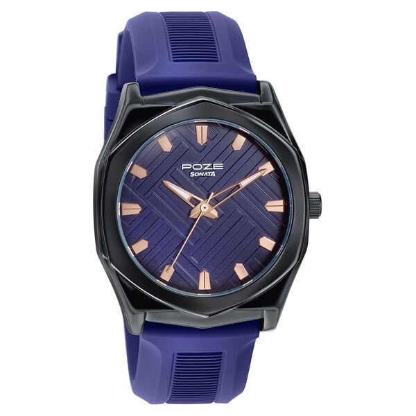 Poze By Sonata Quartz Analog Blue Dial Blue Silicone Strap Watch For Men - image number 2