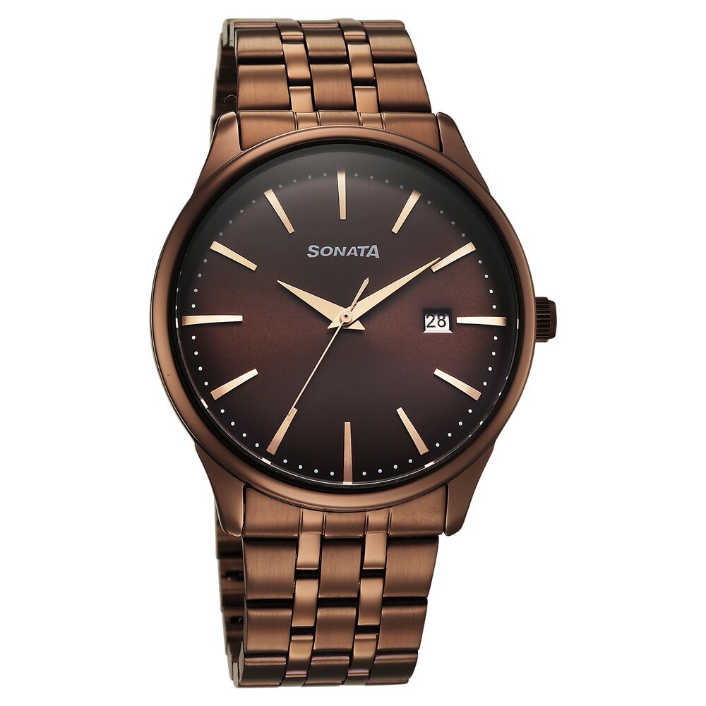 Sonata Eternia Quartz Analog with Date Brown Dial Metal Strap Watch For Men-picture-18