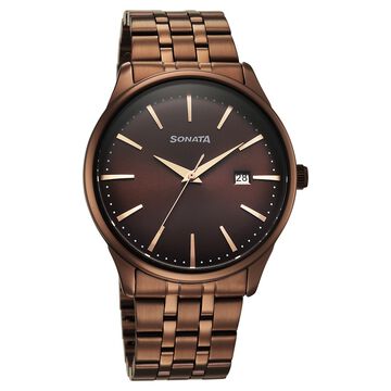 Sonata Eternia Quartz Analog with Date Brown Dial Metal Strap Watch For Men