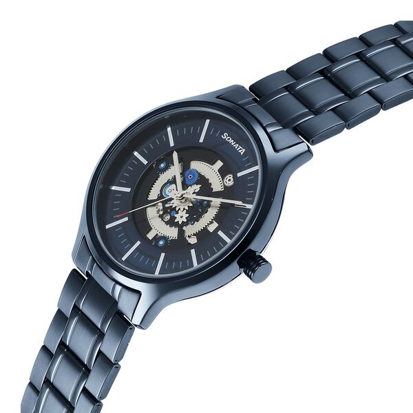 Sonata Unveil Quartz Analog Blue Dial Stainless Steel Strap Watch for Men - image number 2