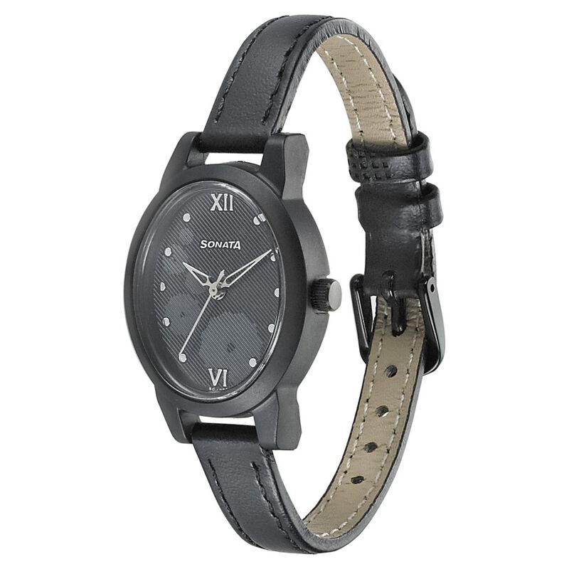 Sonata Essentials Black Dial Women Watch With Leather Strap - image number 1