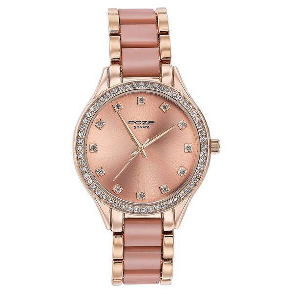 Sonata Poze Quartz Analog Pink Dial Metal Strap Watch For Women - image number 1